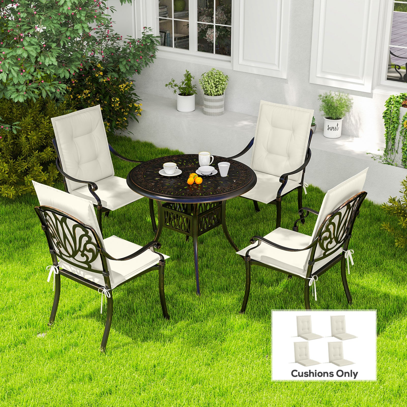Set of Four Padded Garden Seat Cushions - White