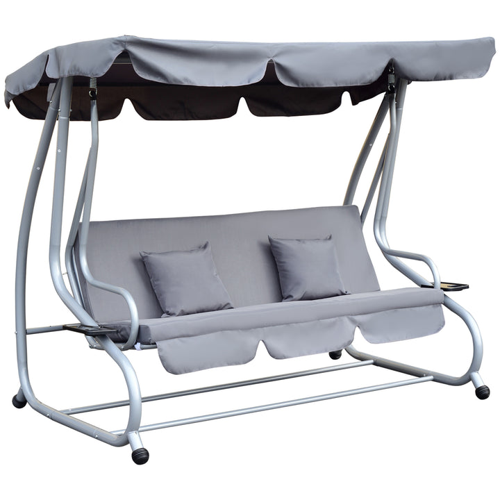 Outsunny 2-in-1 Garden Swing Seat Bed 3 Seater Swing Chair Hammock Bench Bed with Tilting Canopy and 2 Cushions, Grey | Aosom UK