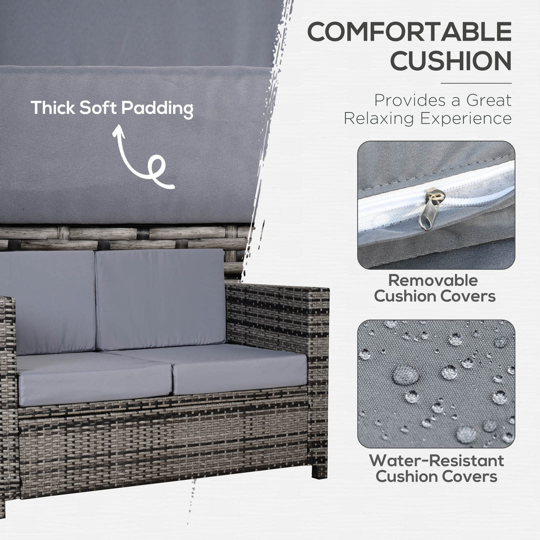 Rattan Sofa, 2 Seater Garden Furniture with Soft Padded Cushion and Armrests, Wicker Garden Loveseat for Patio, Mixed Grey