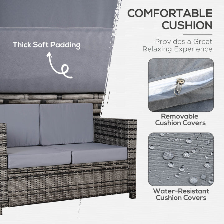 Rattan Sofa, 2 Seater Garden Furniture with Soft Padded Cushion and Armrests, Wicker Garden Loveseat for Patio, Mixed Grey