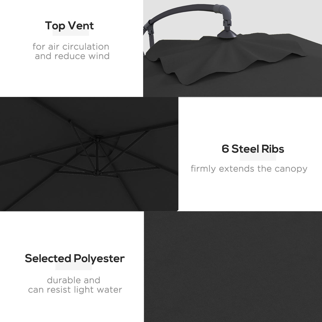 3m Cantilever Overhanging Parasol, with Cross Base - Black