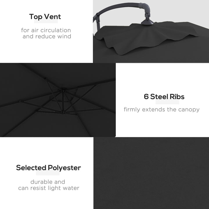 3m Cantilever Overhanging Parasol, with Cross Base - Black