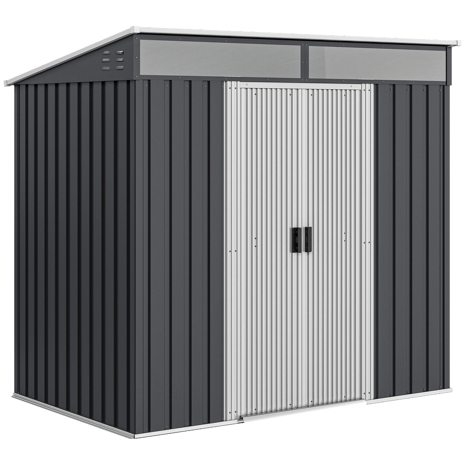 6.5 x 4FT Galvanised Metal Shed with Foundation Kit, Lockable Tool Garden Shed with Double Sliding Doors, Vents, Grey