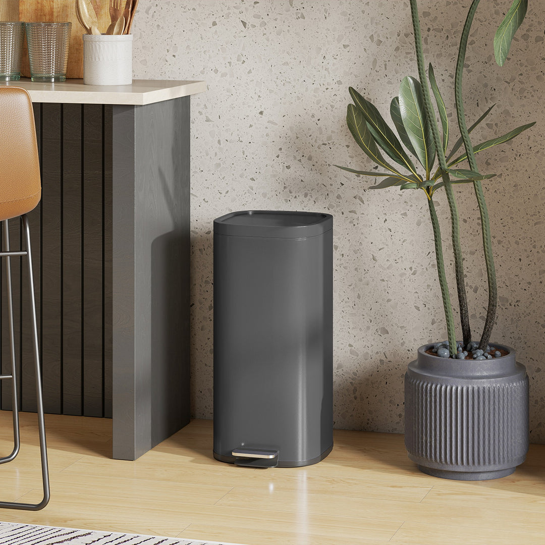 MCL 30L Kitchen Bin, Compact Pedal Bin with Soft-Close and Stay-Open Lid, Removable Bucket for Kitchen, Home, Office, Black