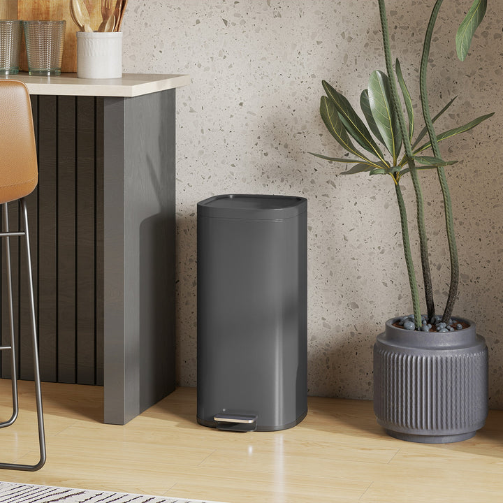 MCL 30L Kitchen Bin, Compact Pedal Bin with Soft-Close and Stay-Open Lid, Removable Bucket for Kitchen, Home, Office, Black