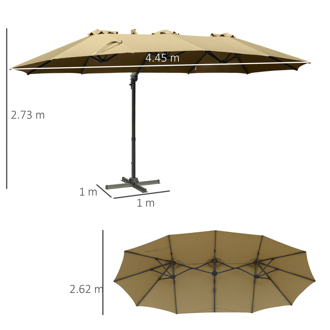 4.5 m Patio Parasol, Large Double-Sided Rectangular Garden Umbrella with Crank Handle, 360° Cross Base for Bench, Outdoor, Khaki