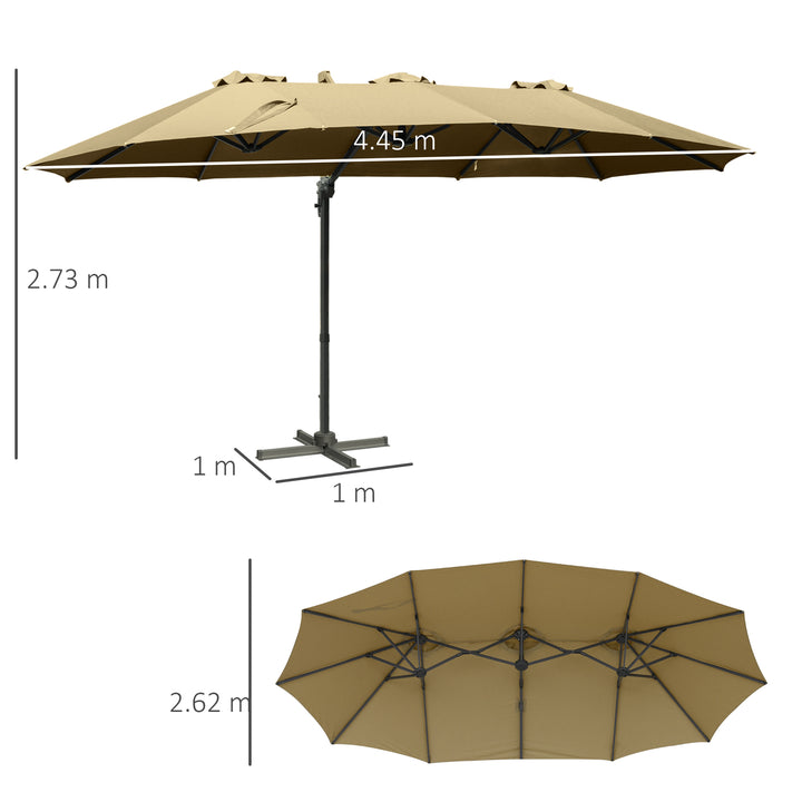 4.5 m Patio Parasol, Large Double-Sided Rectangular Garden Umbrella with Crank Handle, 360° Cross Base for Bench, Outdoor, Khaki
