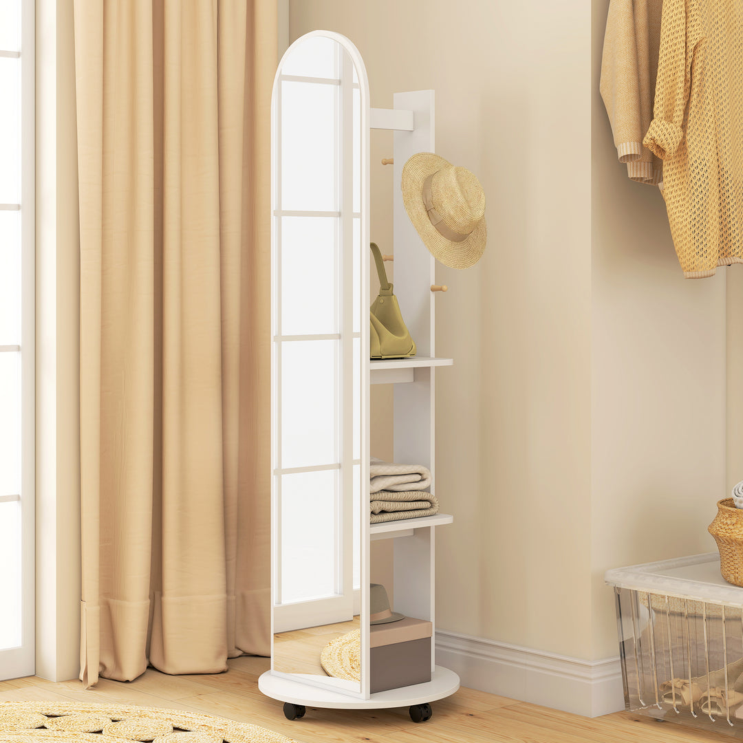 2-in-1 Full Length Mirror with Storage Shelves, Floor Mirror with 4 Wh