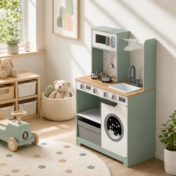 Kids Play Kitchen, Pretend Play Toy Kitchen Playset with Stove, Sink, 