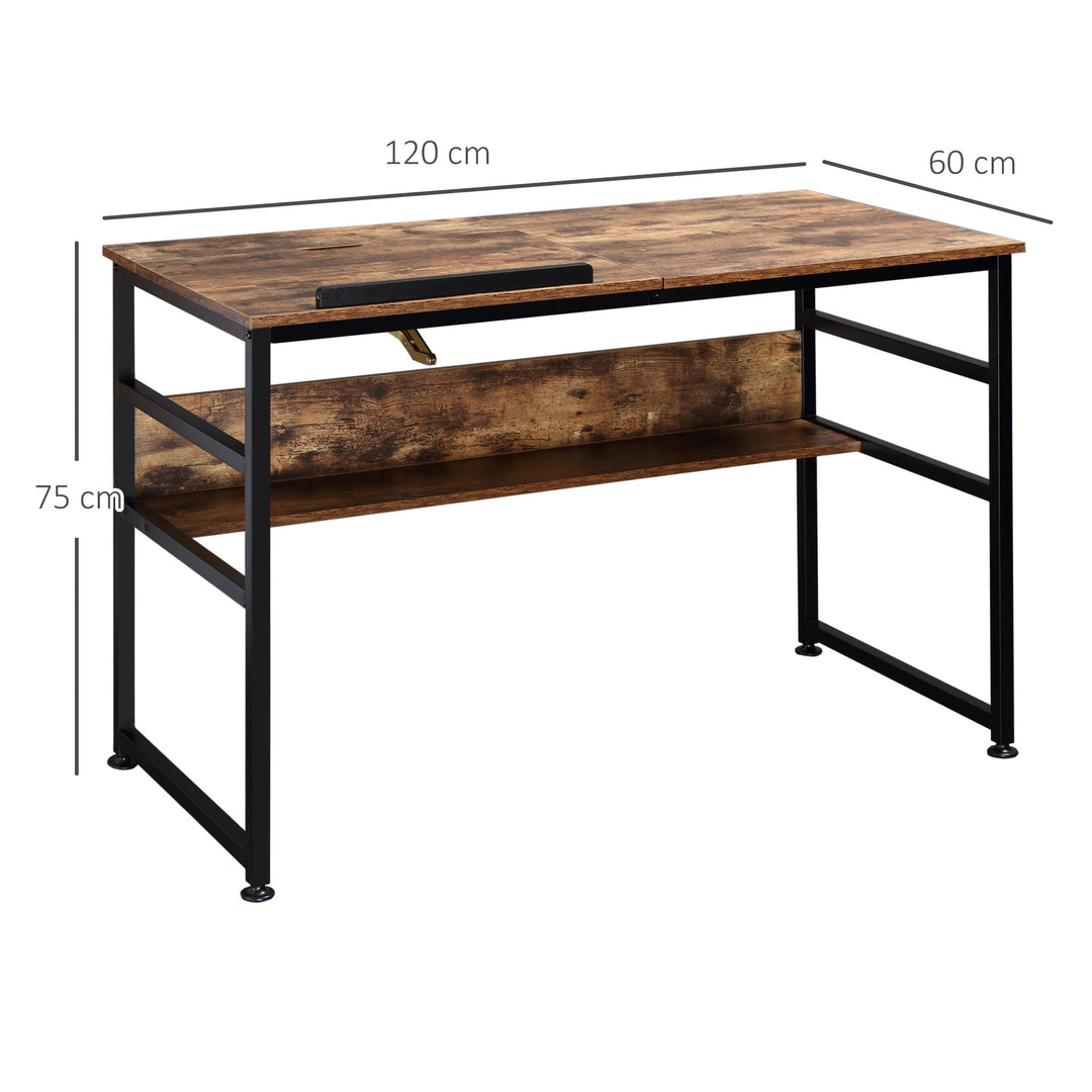 Adjustable Drafting Table Art Desk Drawing Table, Craft Desk Workstation for Painting, Multifunctional Writing Desk w/ 15-Level Tiltable Tabletop and Storage Shelf, Home Office, Rustic Brown
