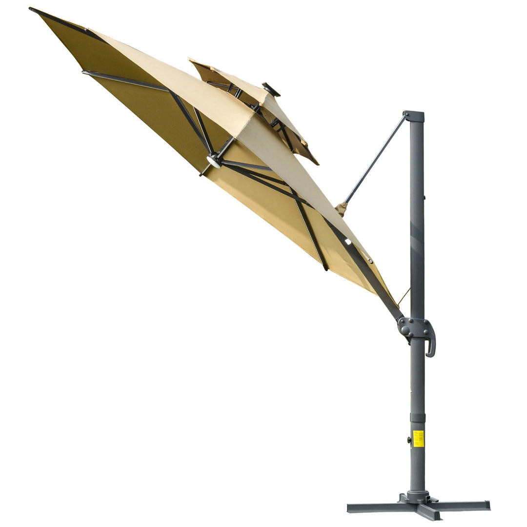 MCL 3m Cantilever Parasol w/ Solar Lights Power Bank Base 360° Spin Khaki