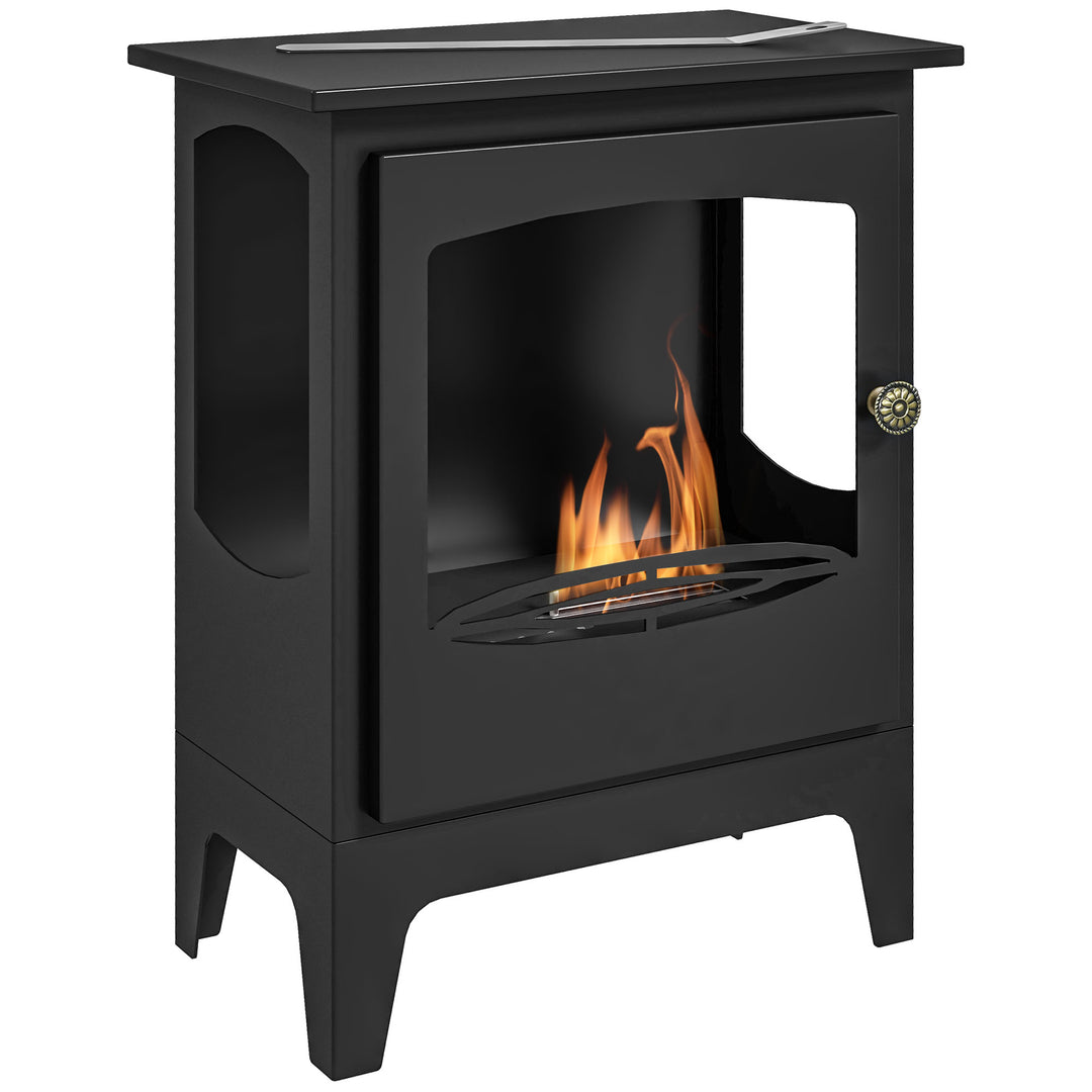 Freestanding Ethanol Fireplace, Steel Bioethanol Fireplace with Stainless Steel Flame Snuffer, 1.2L Tank, 3 Hours Burning Time for Indoor, Black
