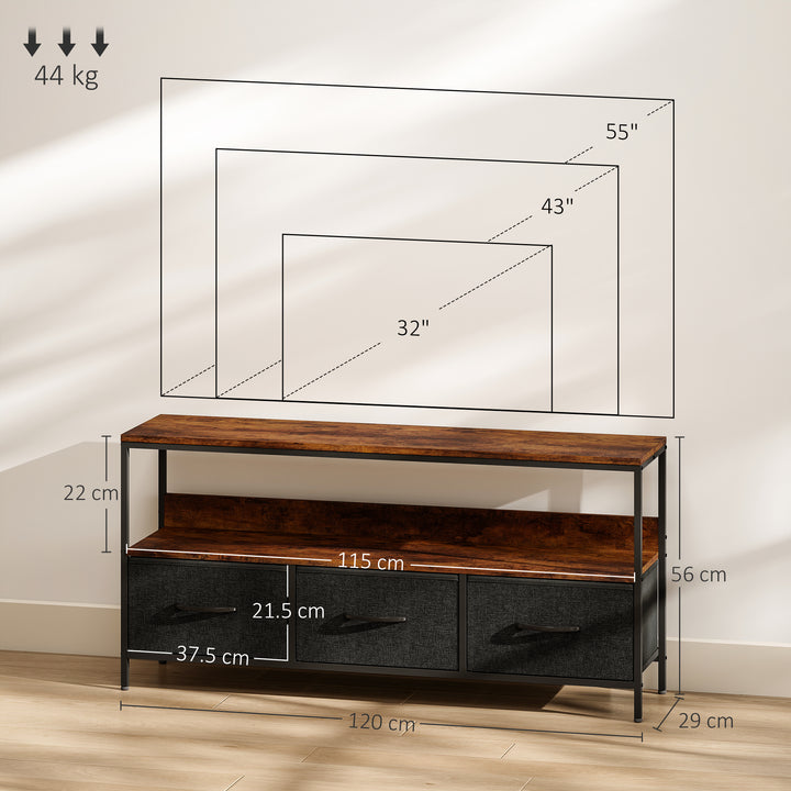 TV Stand Cabinet with 3 Foldable Drawers - Rustic Brown