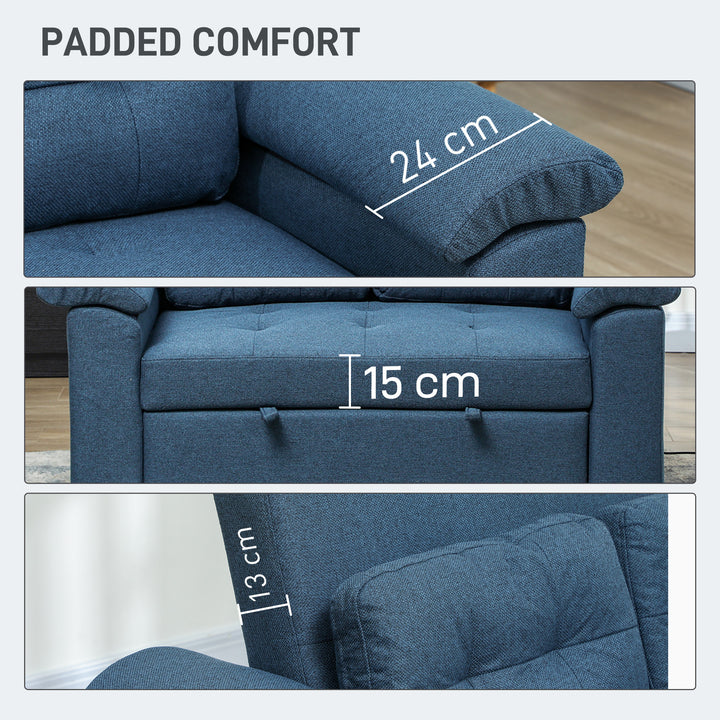 Pull Out Sofa Bed, Fabric 2 Seater Click Clack Sofa Bed Settee with 2 Pocket Springs, Convertible Sofa Couch with Pillows and Side Pockets for Living Room, Home Office, Blue