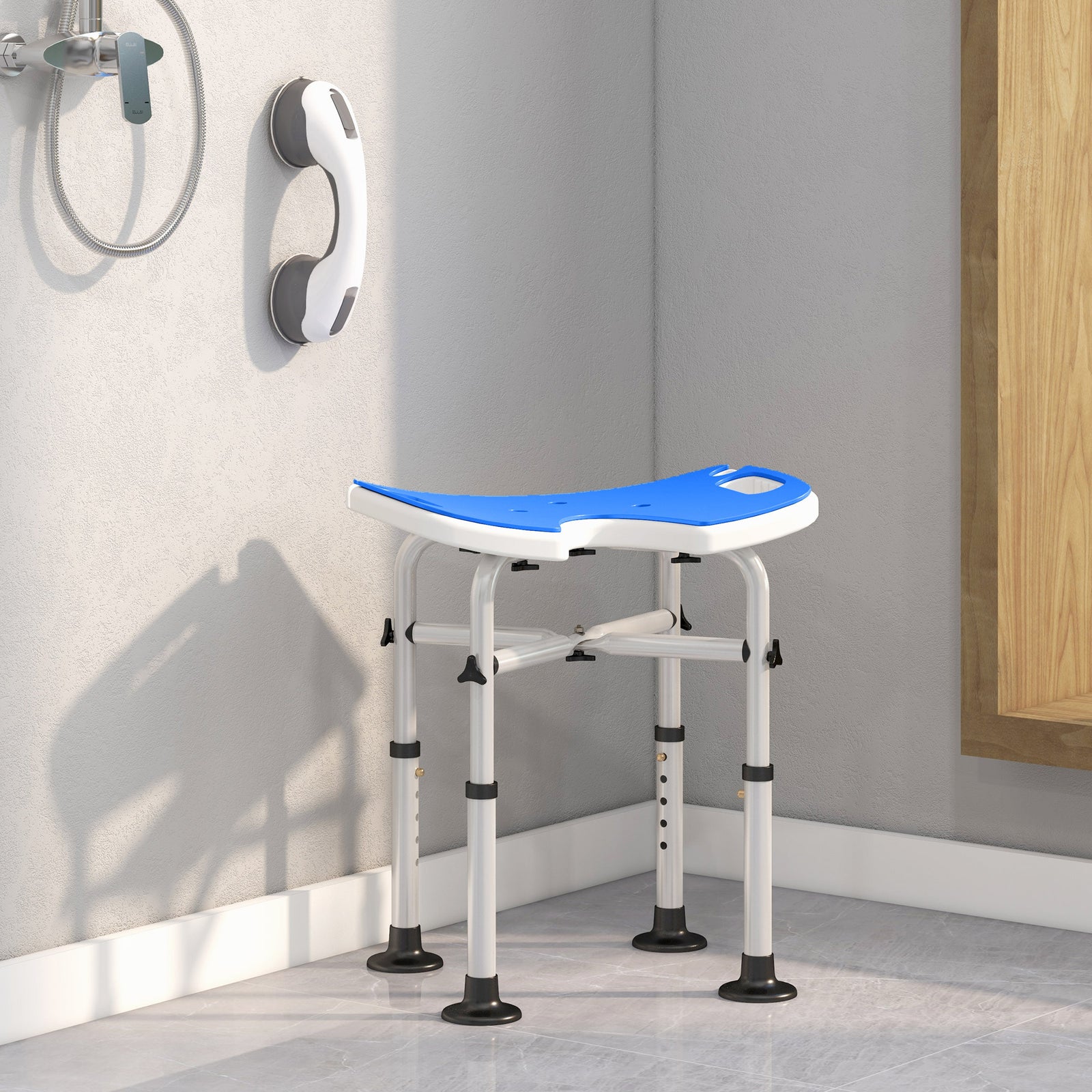 39-51.5cm 'U' Seat Padded Shower Stool - Dark Blue