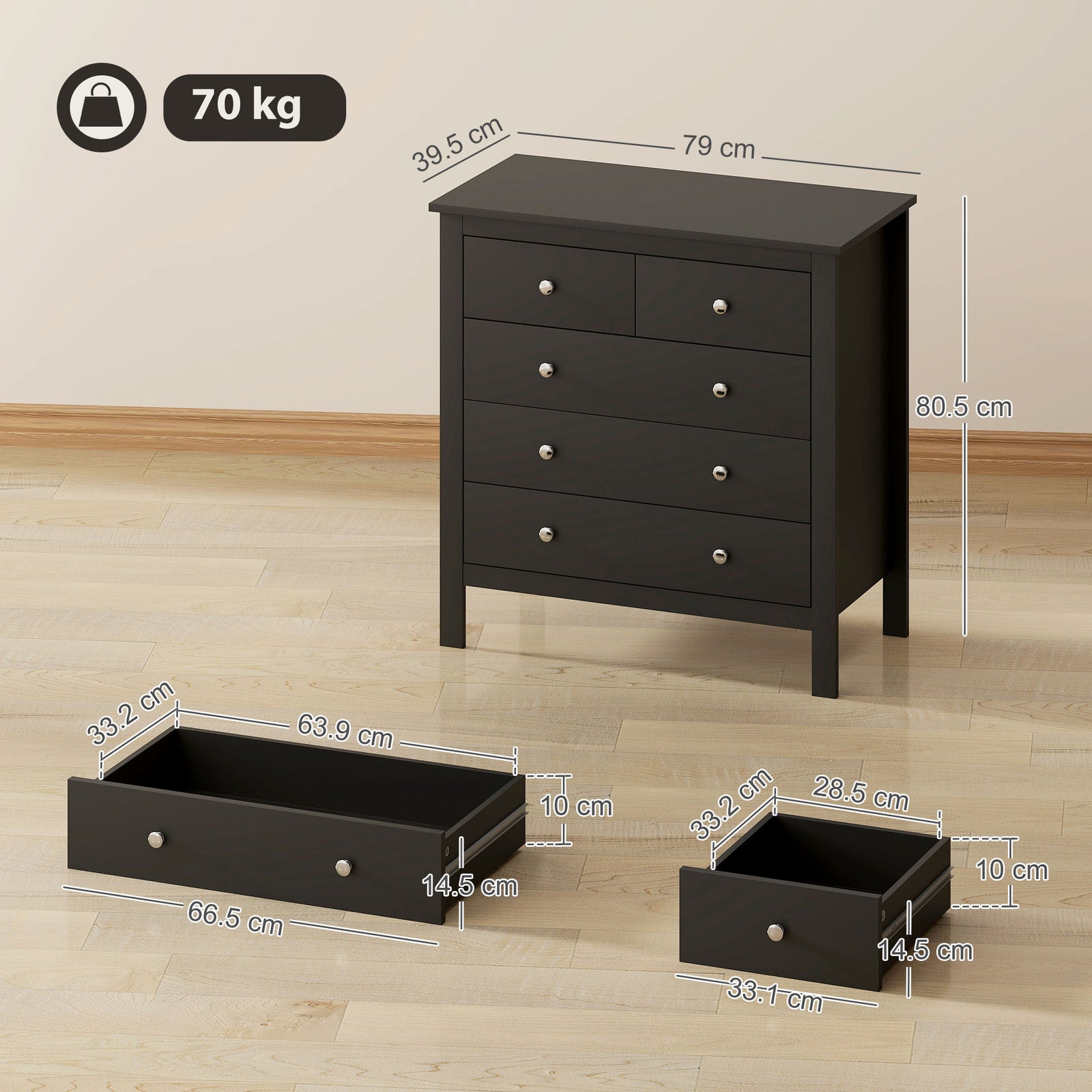 5 Drawer Dresser for Bedroom, Modern Chest of Drawers, Wide Storage Un