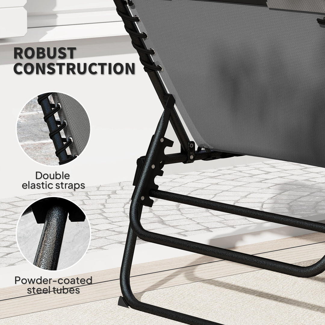 Set of Two Reclining Sun Loungers - Charcoal Grey