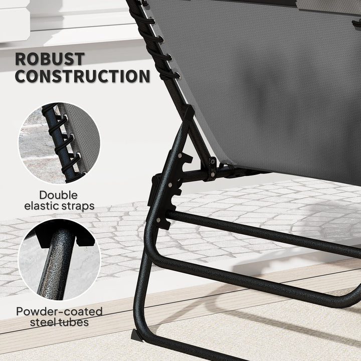 Set of Two Reclining Sun Loungers - Charcoal Grey