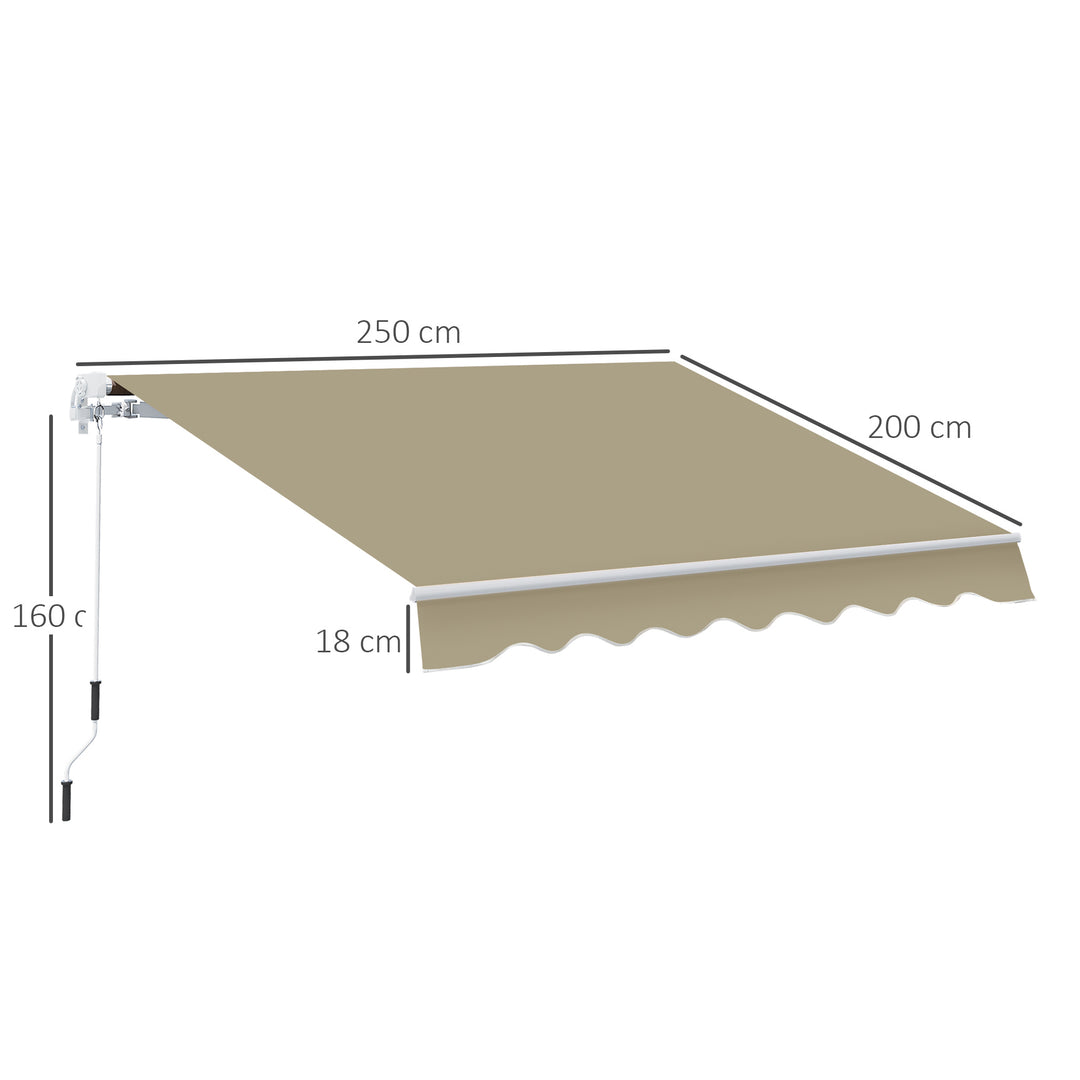 Outsunny 2.5x2 m Manual Retractable Awning-Beige Canopy/White Frame