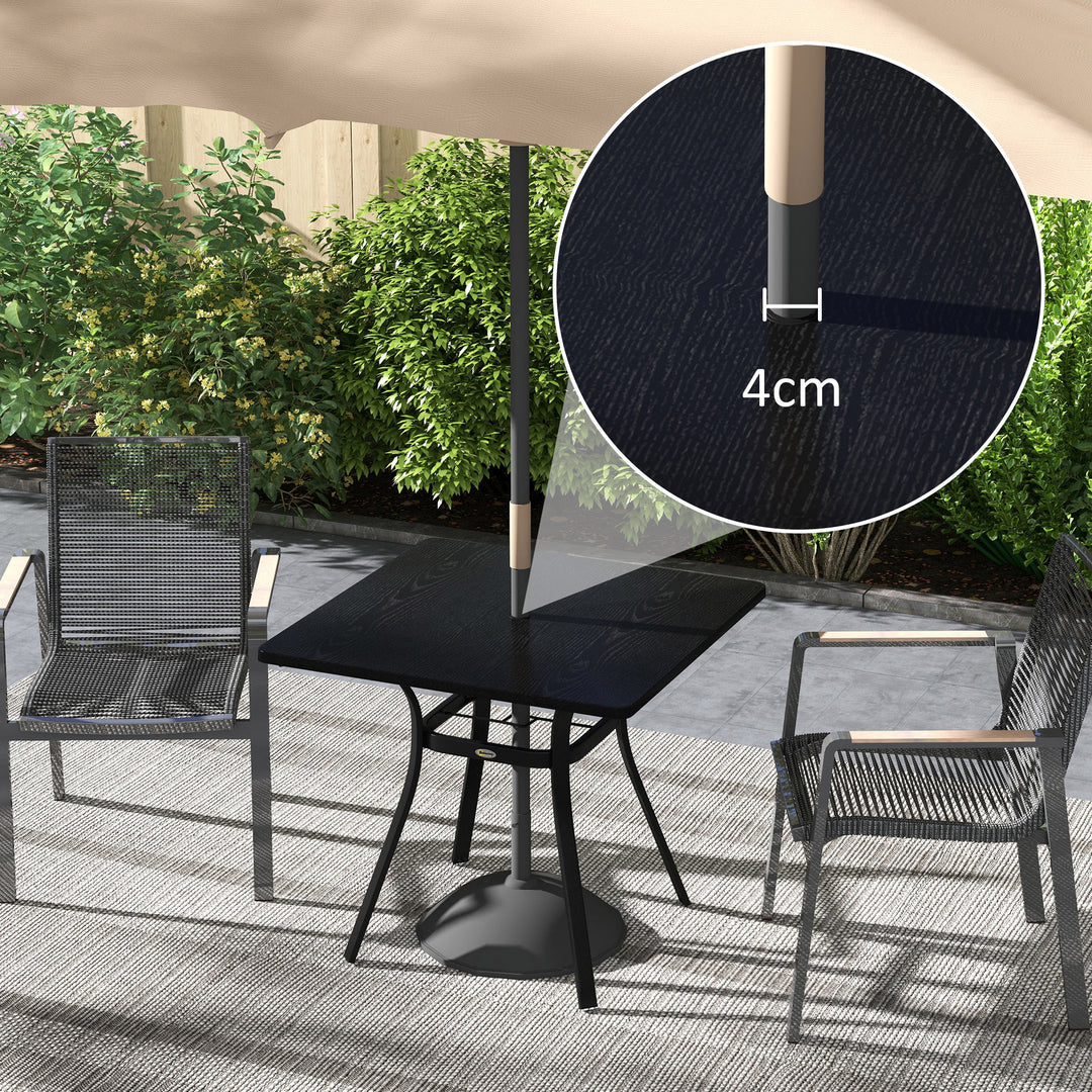 Four-Seater Steel Garden Table, with Φ40mm Parasol Hole - Black