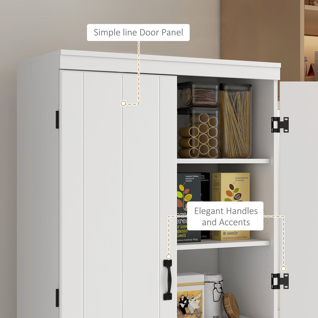 MCL 4-Door Tall Kitchen Cupboard, Freestanding 6-Tier Storage Cabinet with 2 Adjustable Shelves for Living Room, Dining Room, White