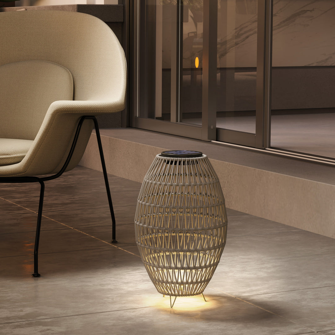 Rattan Solar Lamp, Garden Solar Lantern with Auto On/Off Light, IP44 Waterproof, Decorative Outdoor Rattan Lamp for Porch, Pathway, Grey
