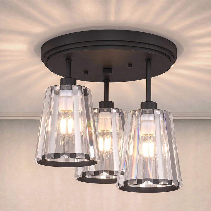 3-Light Crystal Glass Ceiling Light, Triple Head with Dual Mounting - view 2