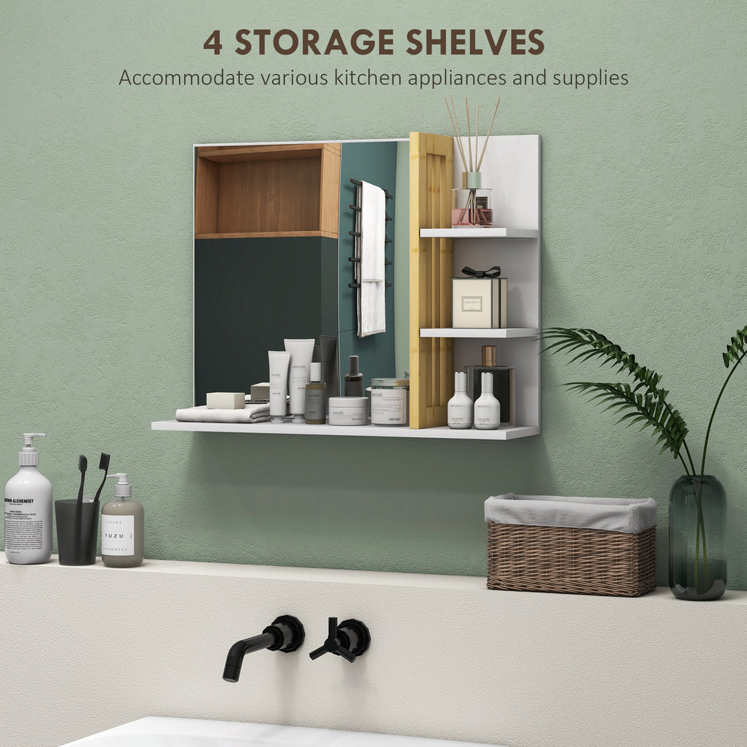 Bamboo Panel Bathroom Mirror, with Shelves - White