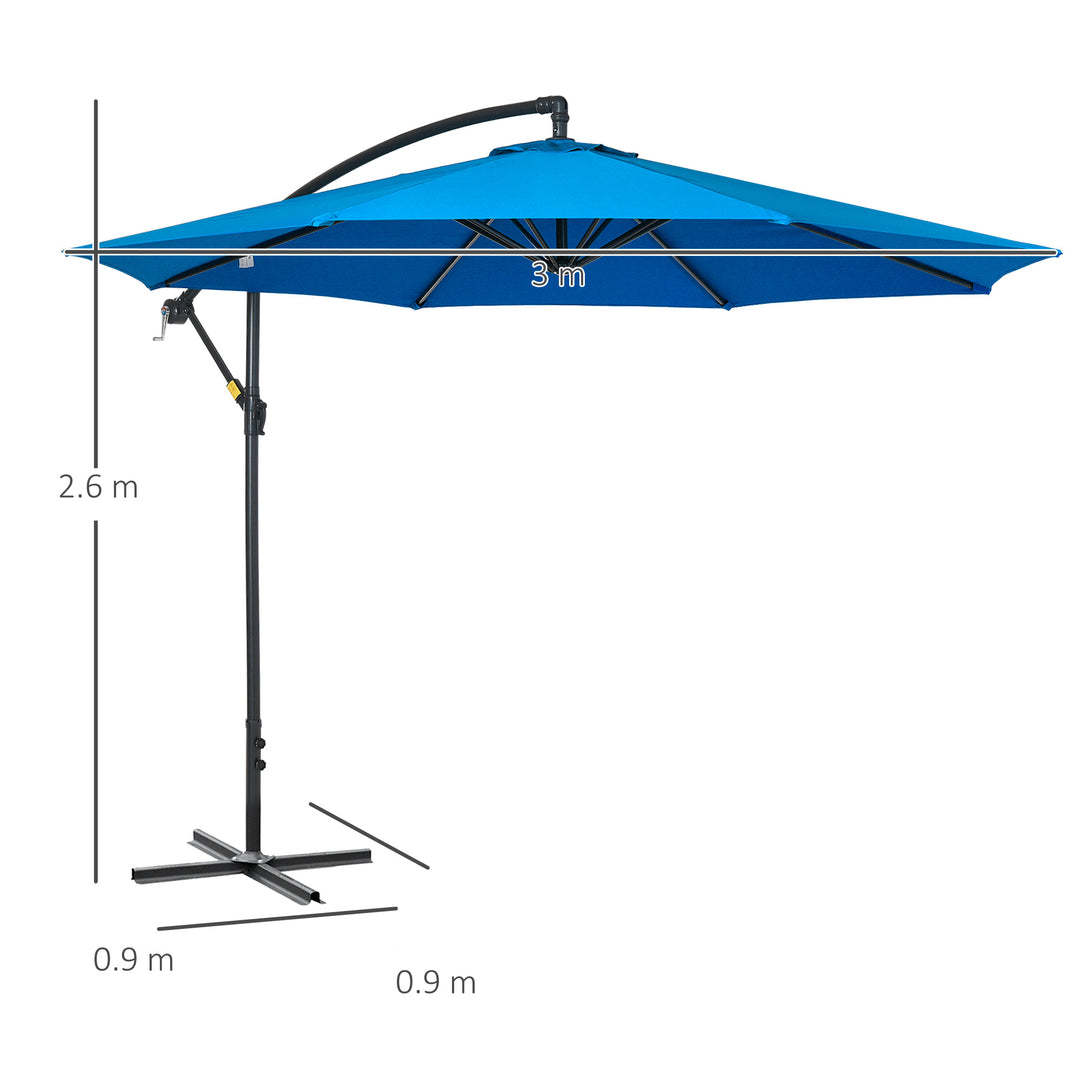 3(m) Offset Cantilever Parasol, with Cross Base - Blue