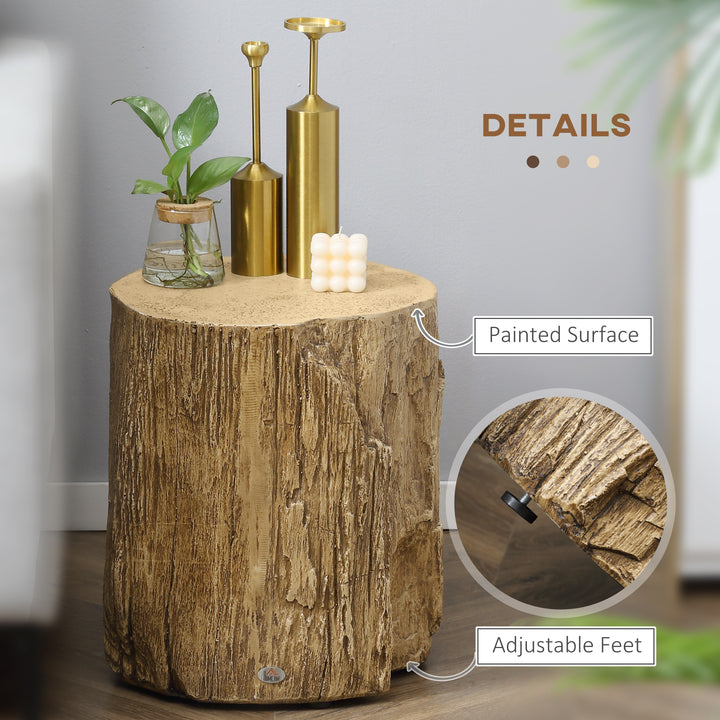 Tree Stump End Table, Round Concrete Side Table for Indoor and Outdoor