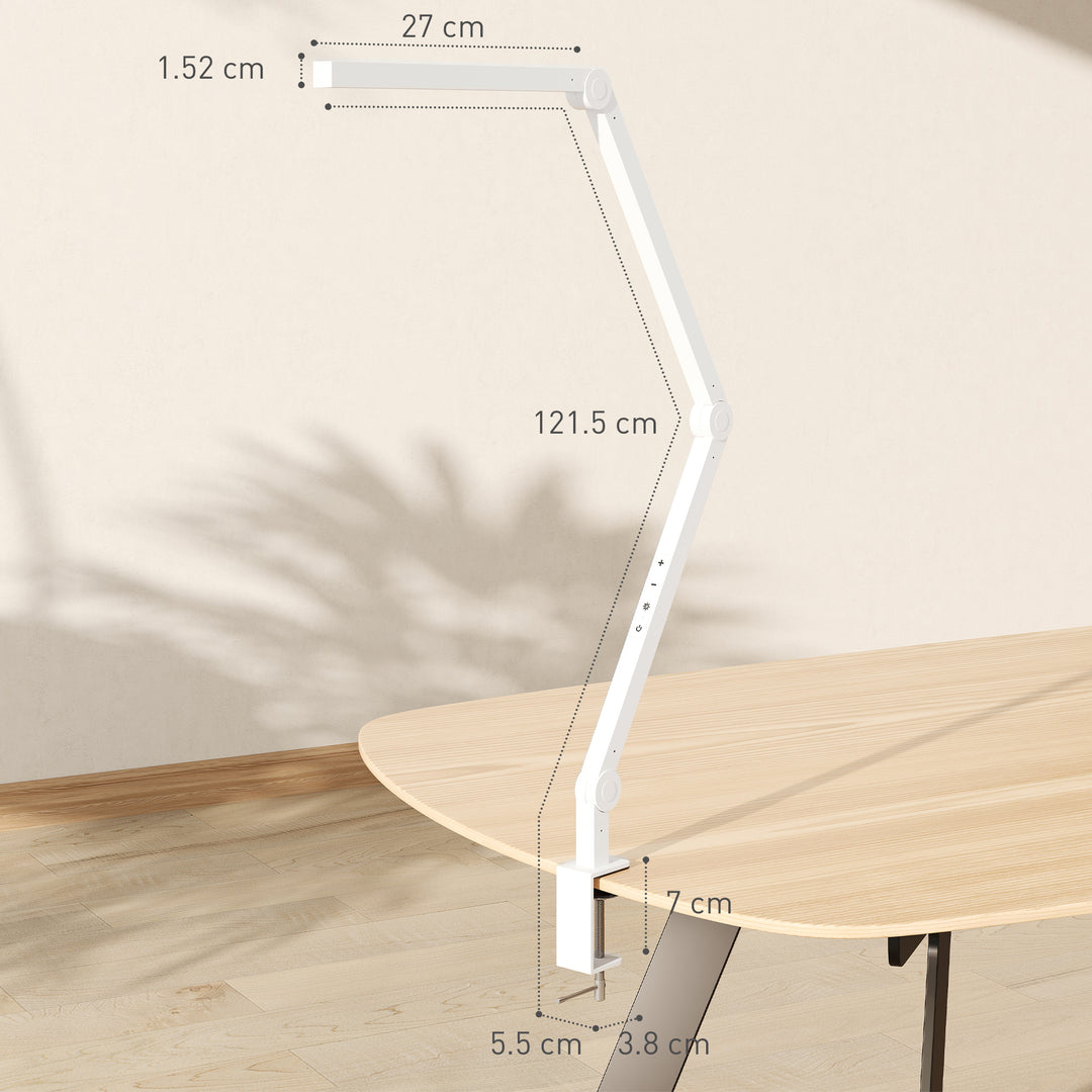 MCL LED Desk Lamp, Dimmable Desk Light with Swing Arm and Clamp, Adjustable Eye-Caring Table Lamp with 2 Colour Modes & 5 Brightness Levels for Study, Drawing, Office, Architect, Task, White