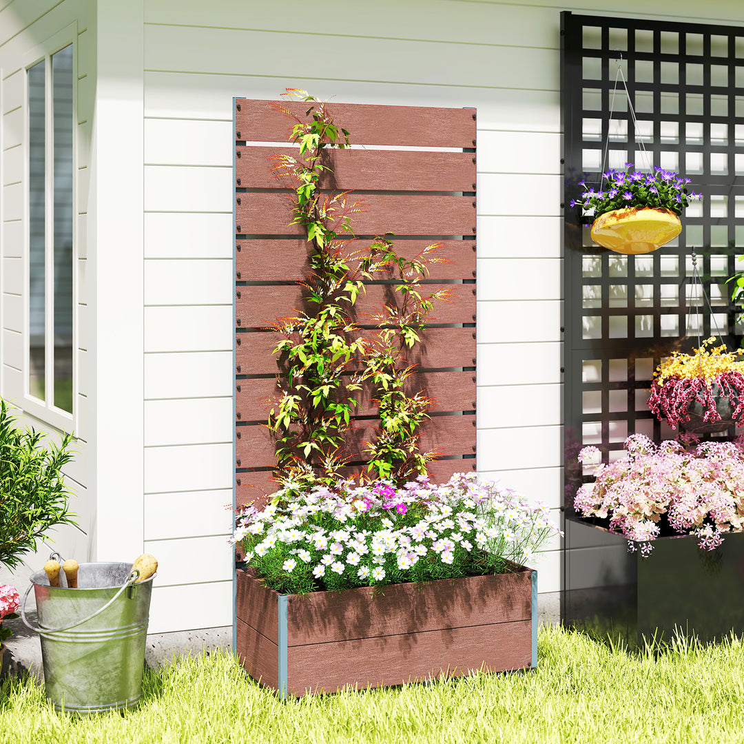 34 x 69.5cm Garden Planter Box, with Back Trellis, Brown