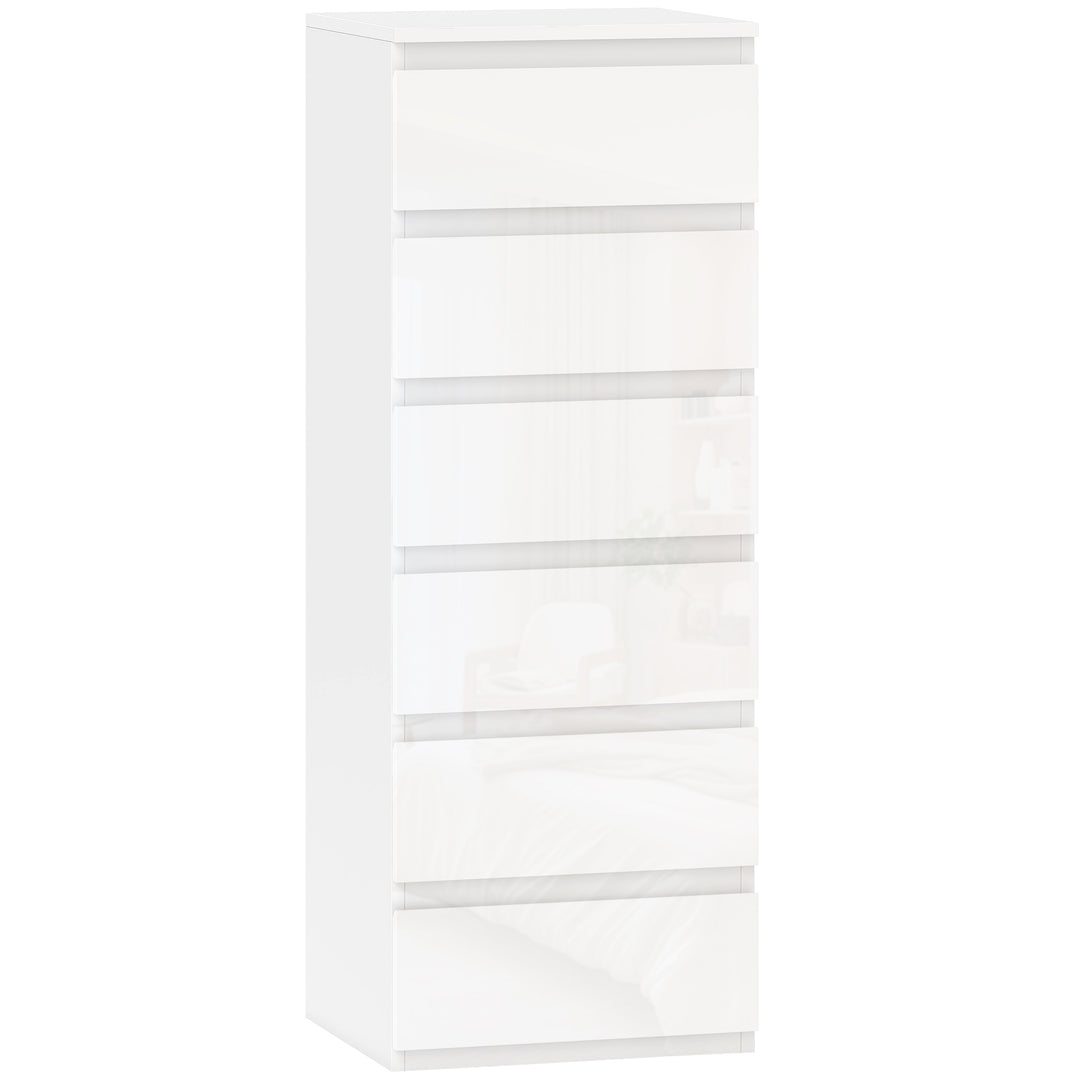 Chest of Drawers High Gloss Finish 6 Drawer Dresser Space Saving Slim