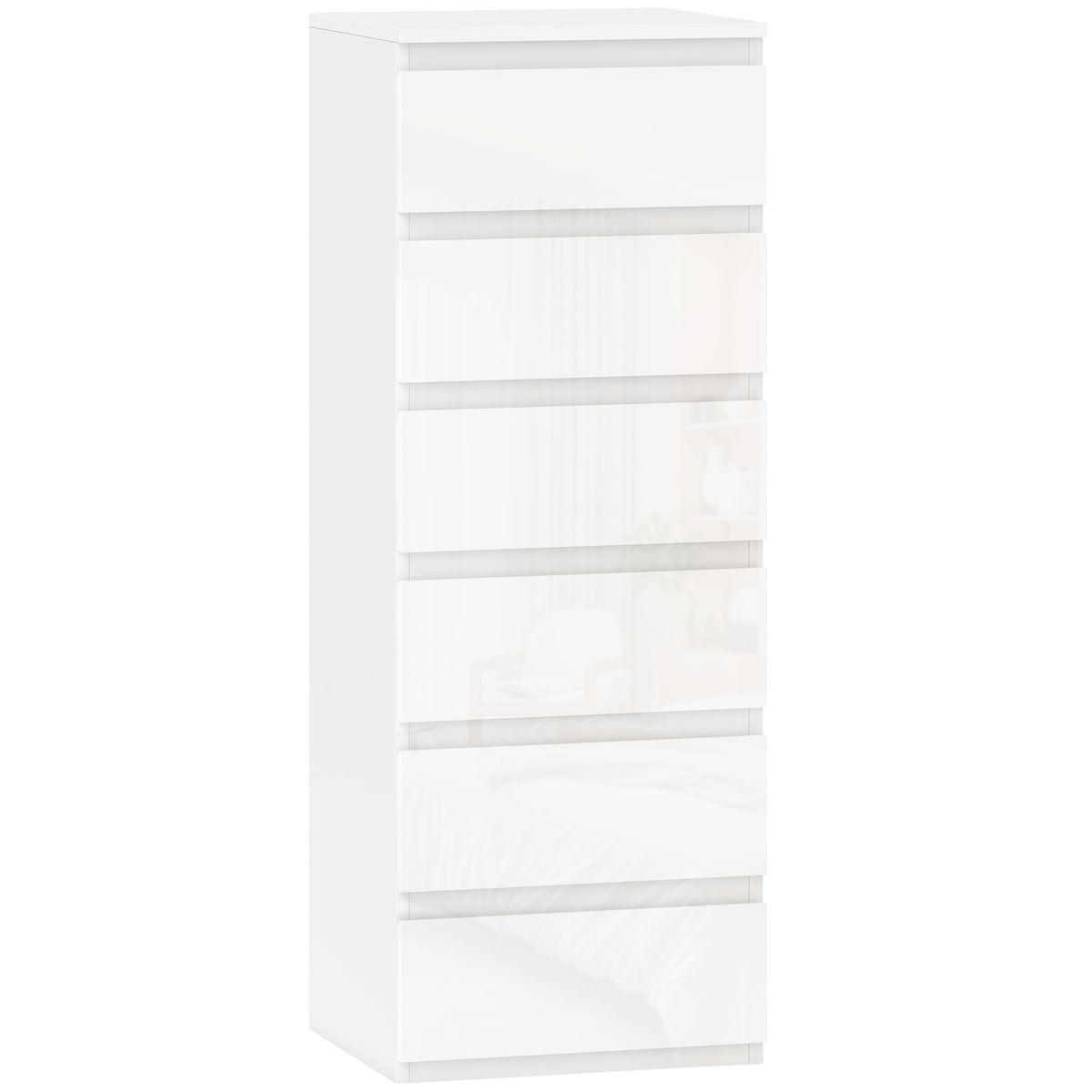 Chest of Drawers High Gloss Finish 6 Drawer Dresser Space Saving Slim
