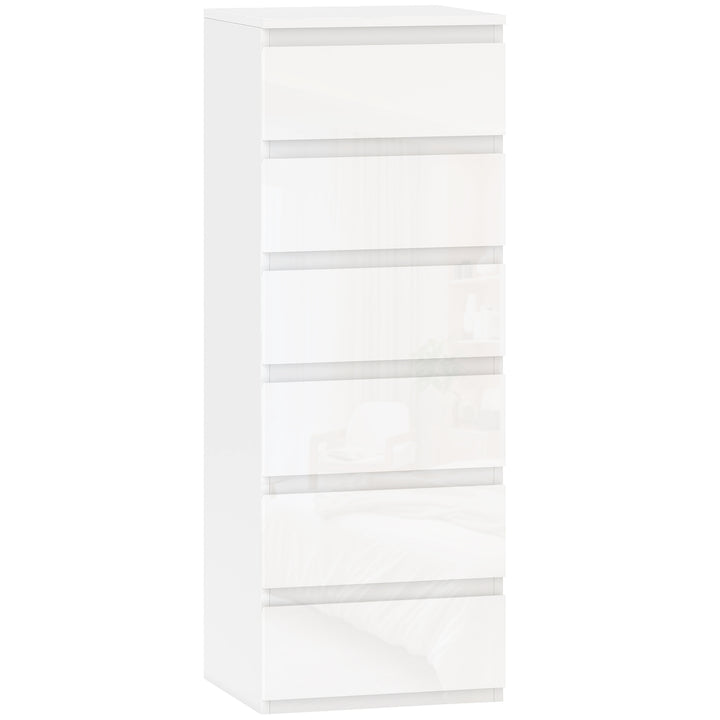 Chest of Drawers High Gloss Finish 6 Drawer Dresser Space Saving Slim