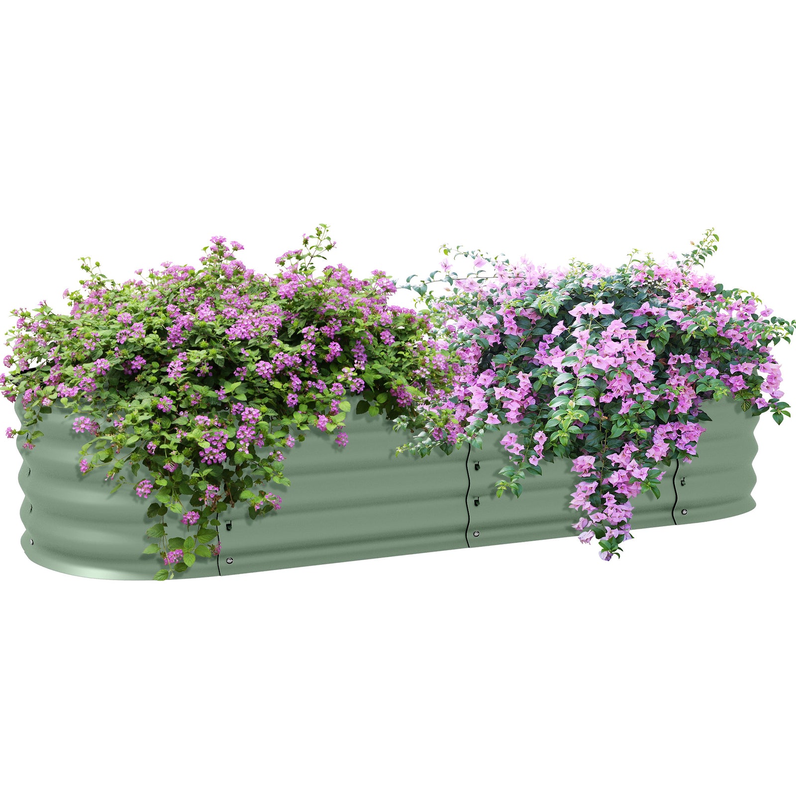 Galvanised Raised Garden Bed, Metal Planter Box with Safety Edging, for Flowers, Herbs, Succulents, Green