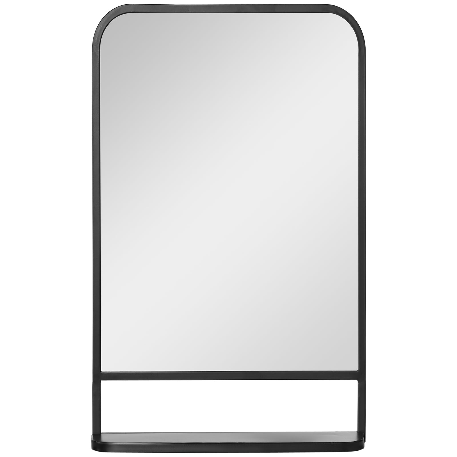 Modern Square Wall Mirror with Storage Shelf, 86 x 53 Mirrors for Living Room, Bedroom, Black