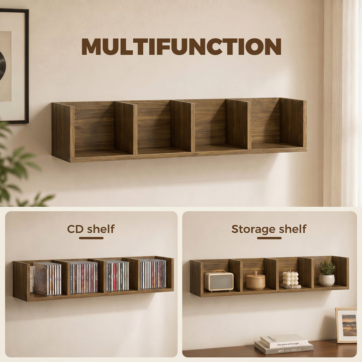 Wall Mount 84 CD / 56 DVD/Blu-ray/ Media Storage Rack 4 Cubes Wooden S