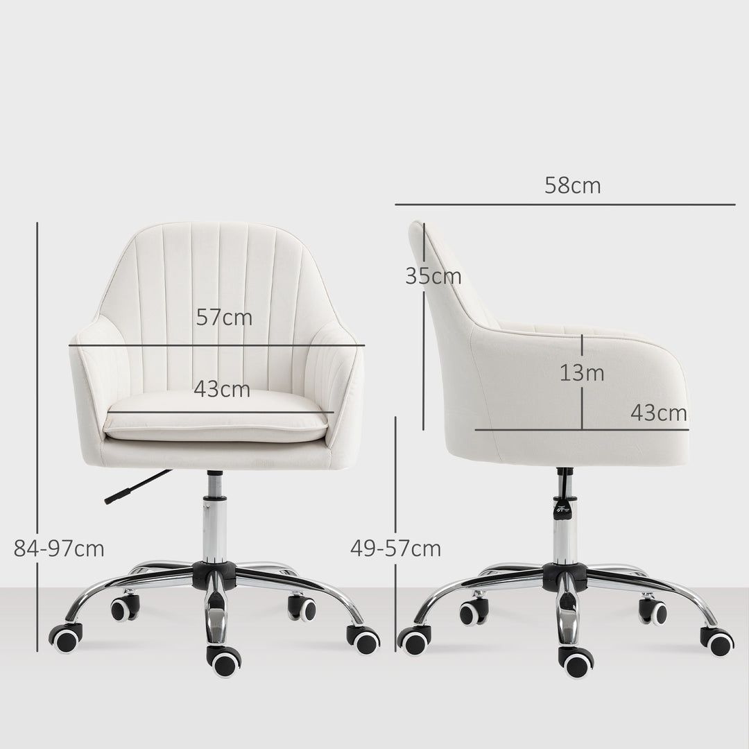Velvet-Feel Office Chair with Adjustable Height and Wheels - Cream White