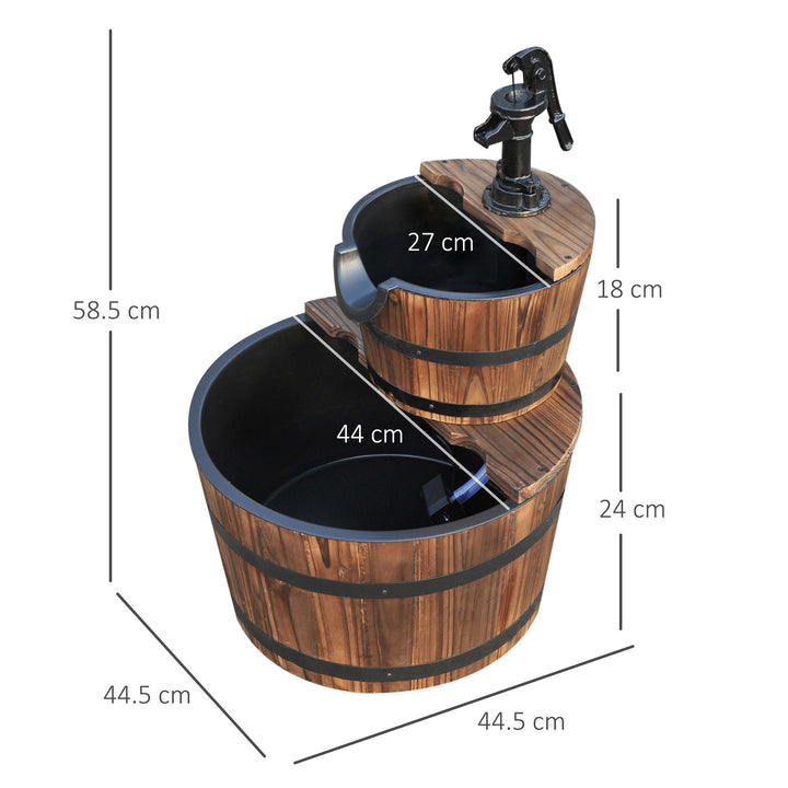 Outsunny Wooden Water Pump Fountain Cascading Feature Barrel Garden Deck (2 Tier) | Aosom UK