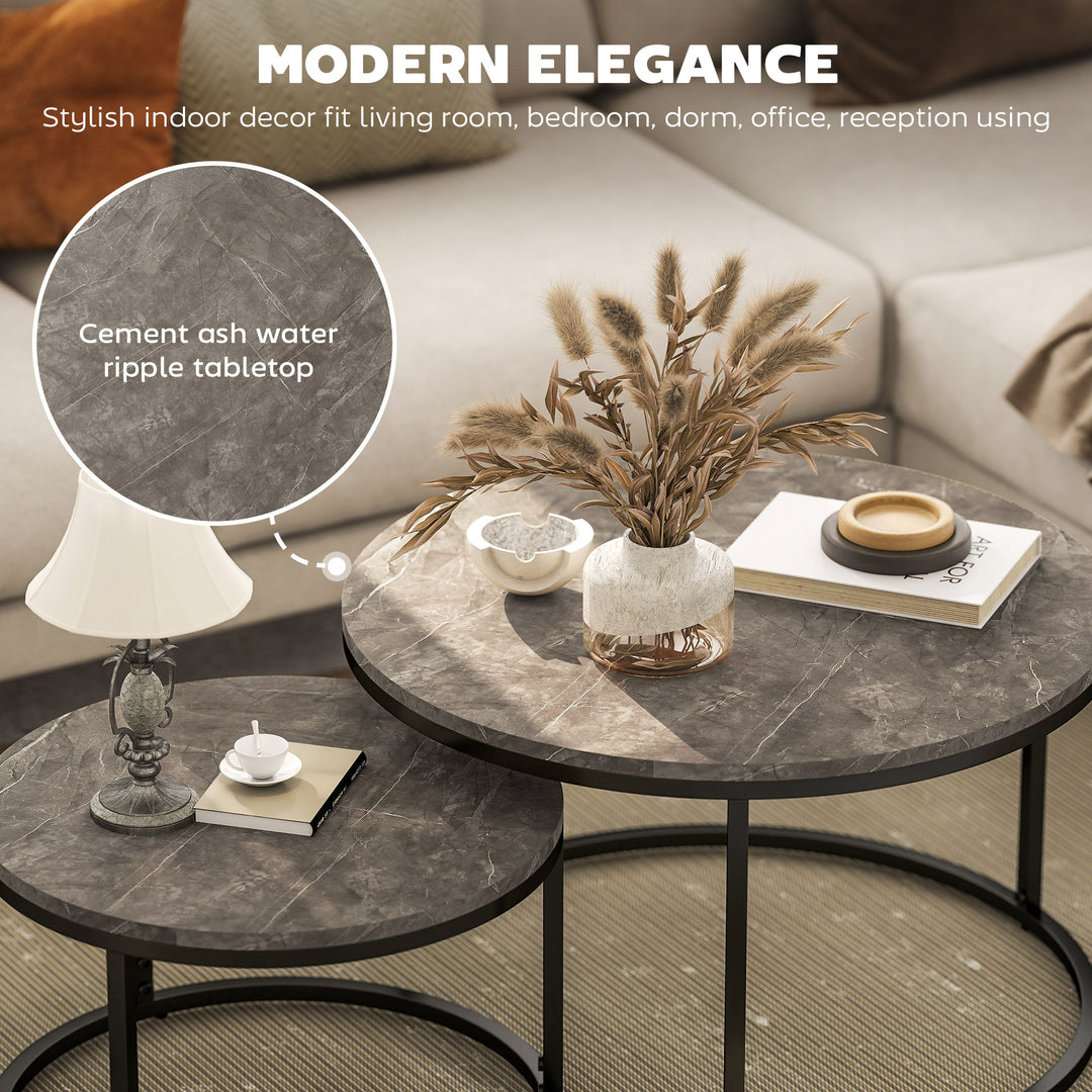 Industrial Nesting Coffee Table Set of 2, Round Coffee Tables, Living Room Table with Faux Marbled Top and Steel Frame