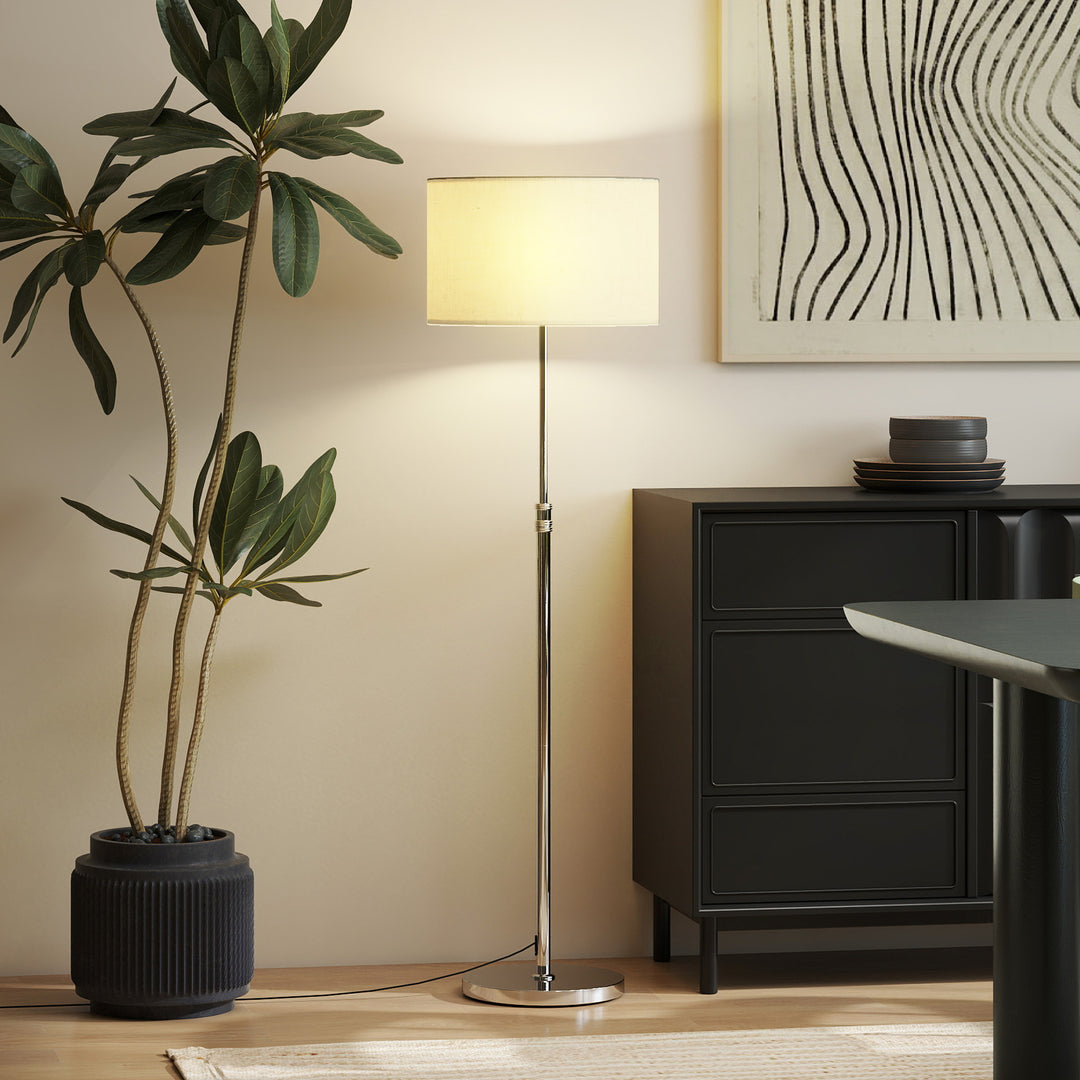 Floor Lamp with Remote, Height Adjustable Standing Lamp with Linen Sha