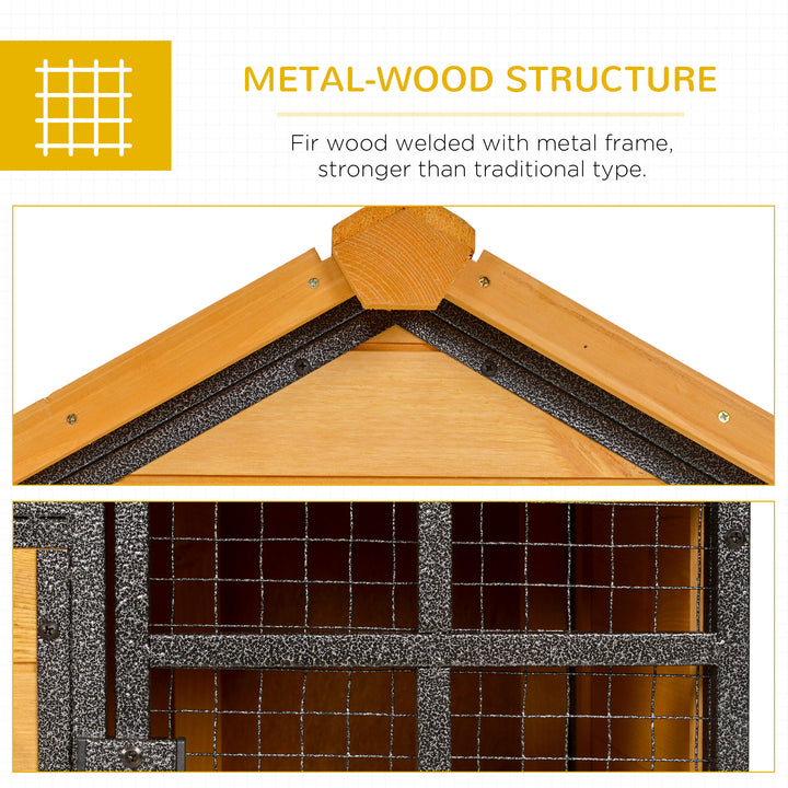 Rabbit Hutch Guinea Pig Hutch Wood-metal Elevated Guinea Pig House Pet Bunny Cage for Outdoor 122 x 63 x 92cm Light Yellow