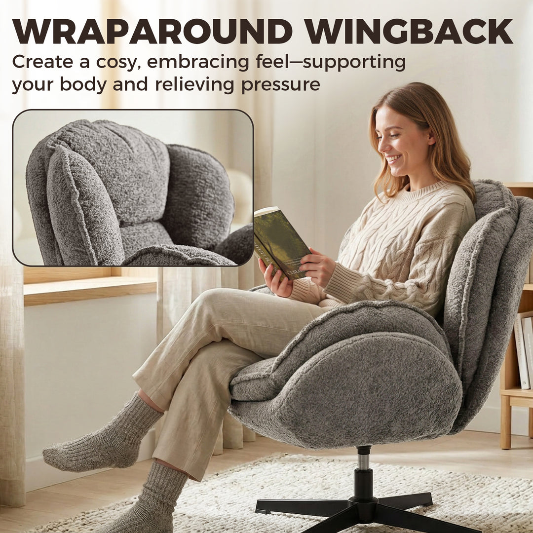 Modern Wingback Accent Chair, Velvet Armchair with Four-Star Base, S-S