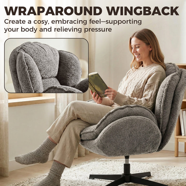 Modern Wingback Accent Chair, Velvet Armchair with Four-Star Base, S-S