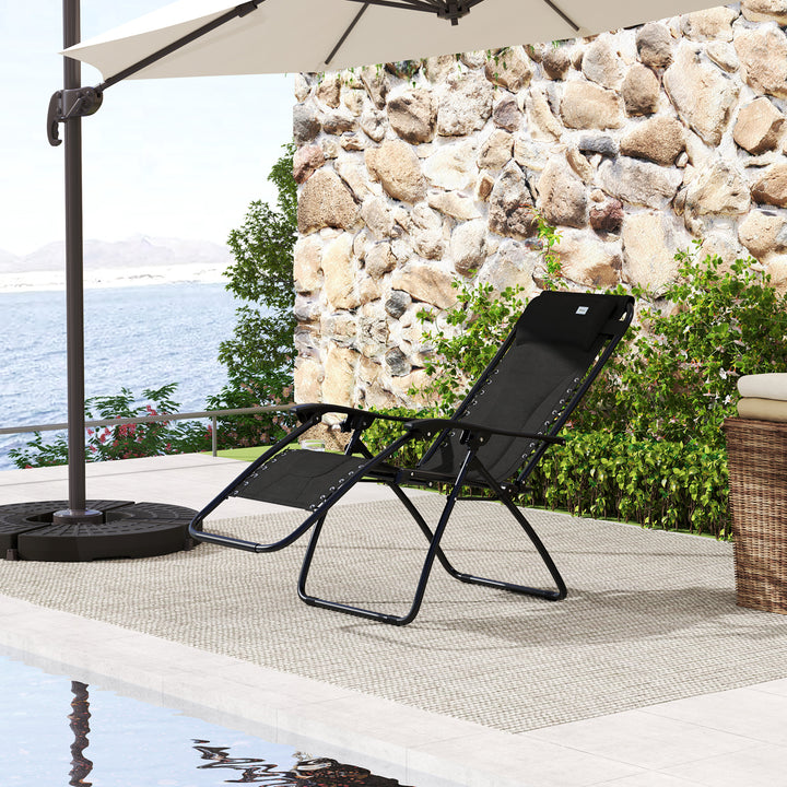 Zero Gravity Lounger Chair, Folding Reclining Patio Chair with Padded Seat, Cup Holder, Soft Cushion and Headrest for Poolside, Camping, Black