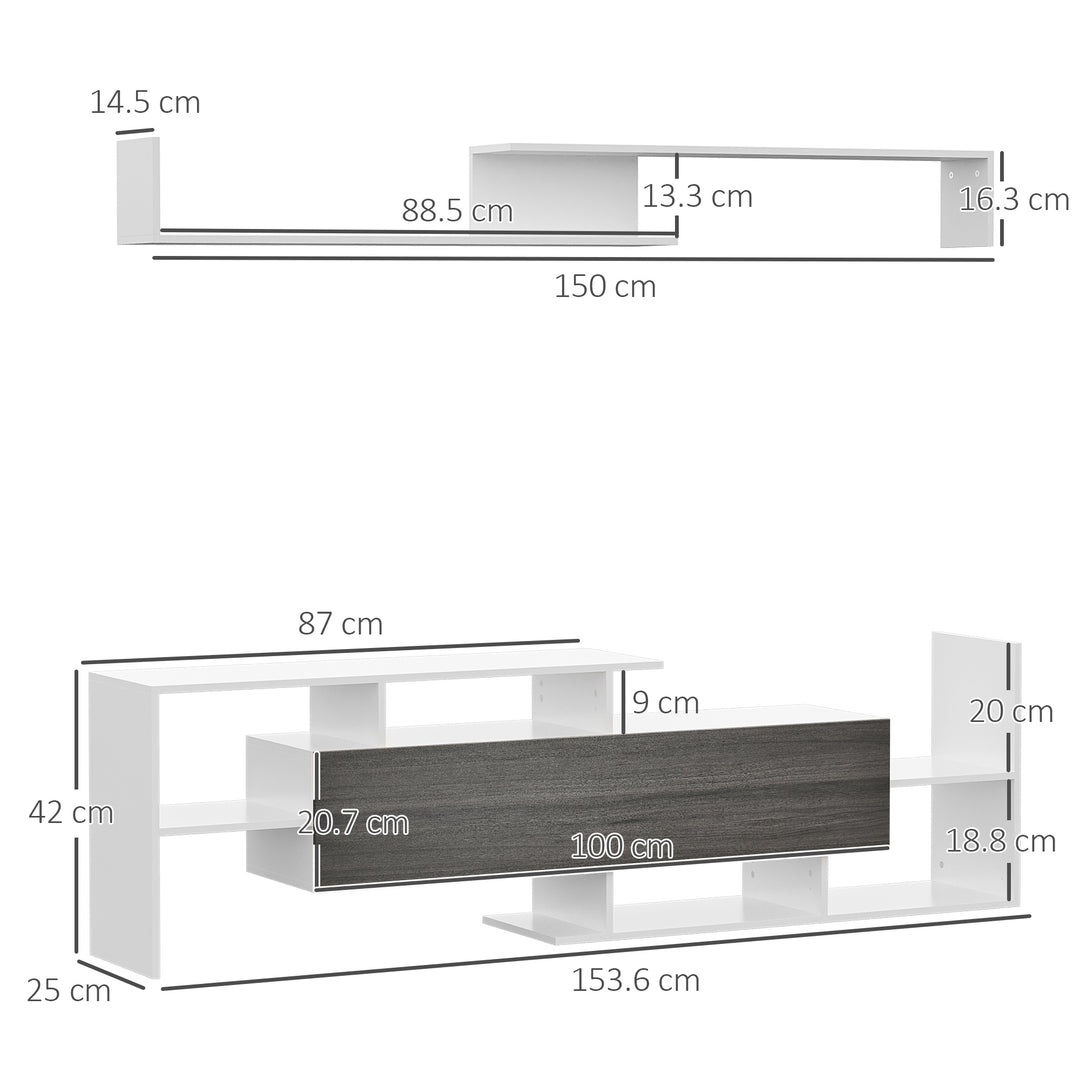 TV Cabinet with Wall Shelf for Wall-Mounted 65" TVs or Standing 40" TVs - White and Grey