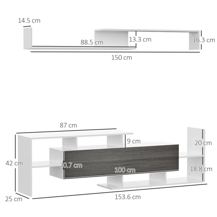 TV Cabinet with Wall Shelf for Wall-Mounted 65" TVs or Standing 40" TVs - White and Grey
