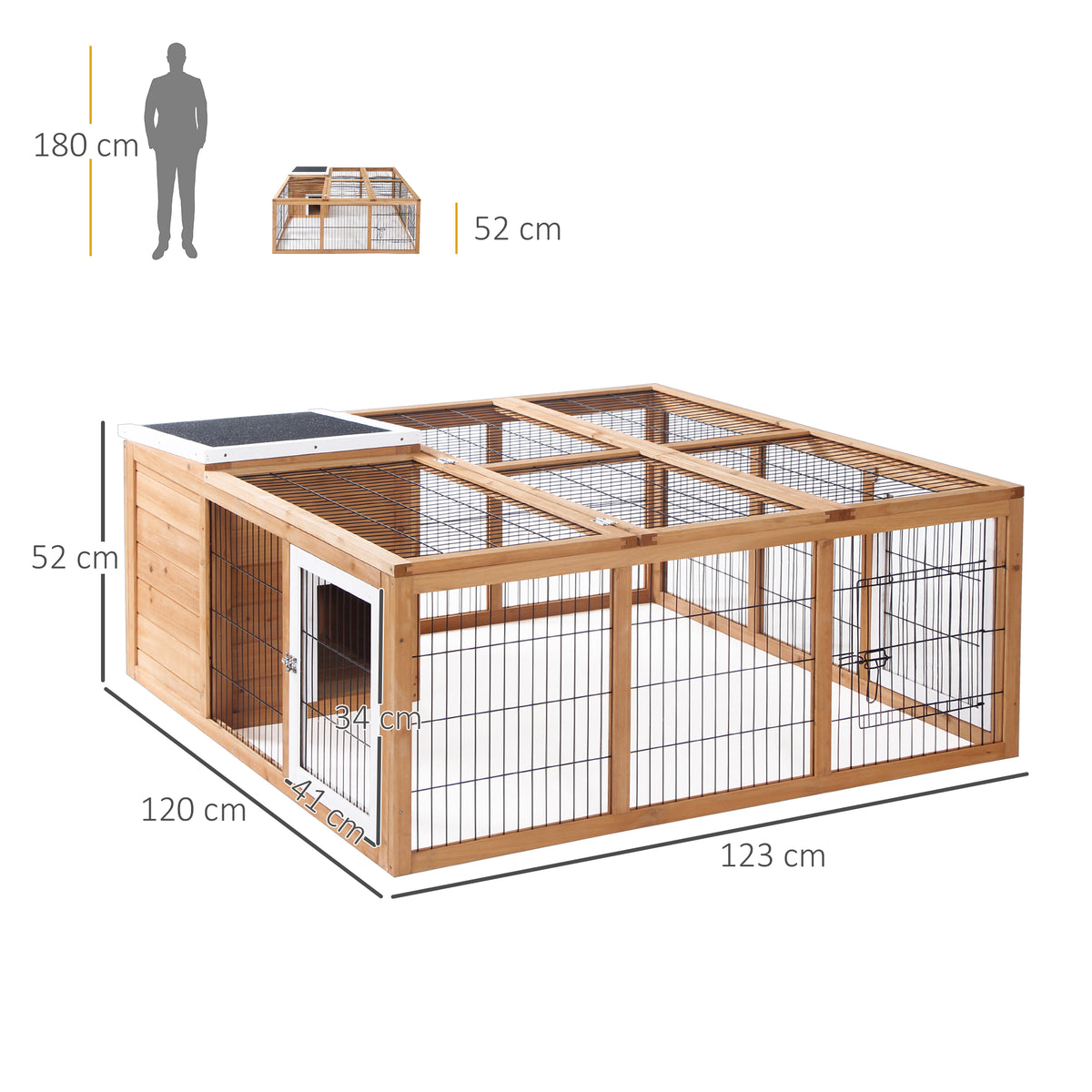 Rabbit Hutch Outdoor, Guinea Pig House, Bunny Run Cage with Openable T