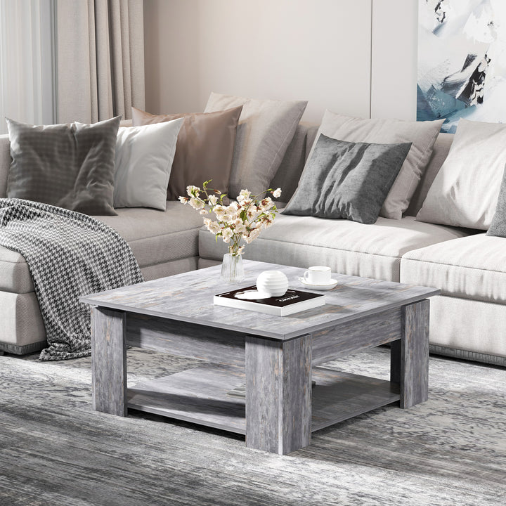 MCL 2 Tier Wood Coffee Table Side Table Bottom Storage Shelf  Simple Modern Living Room Grey Wood Grain